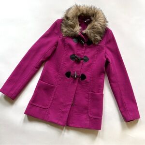 Fuchsia Coat with Faux Fur Collar